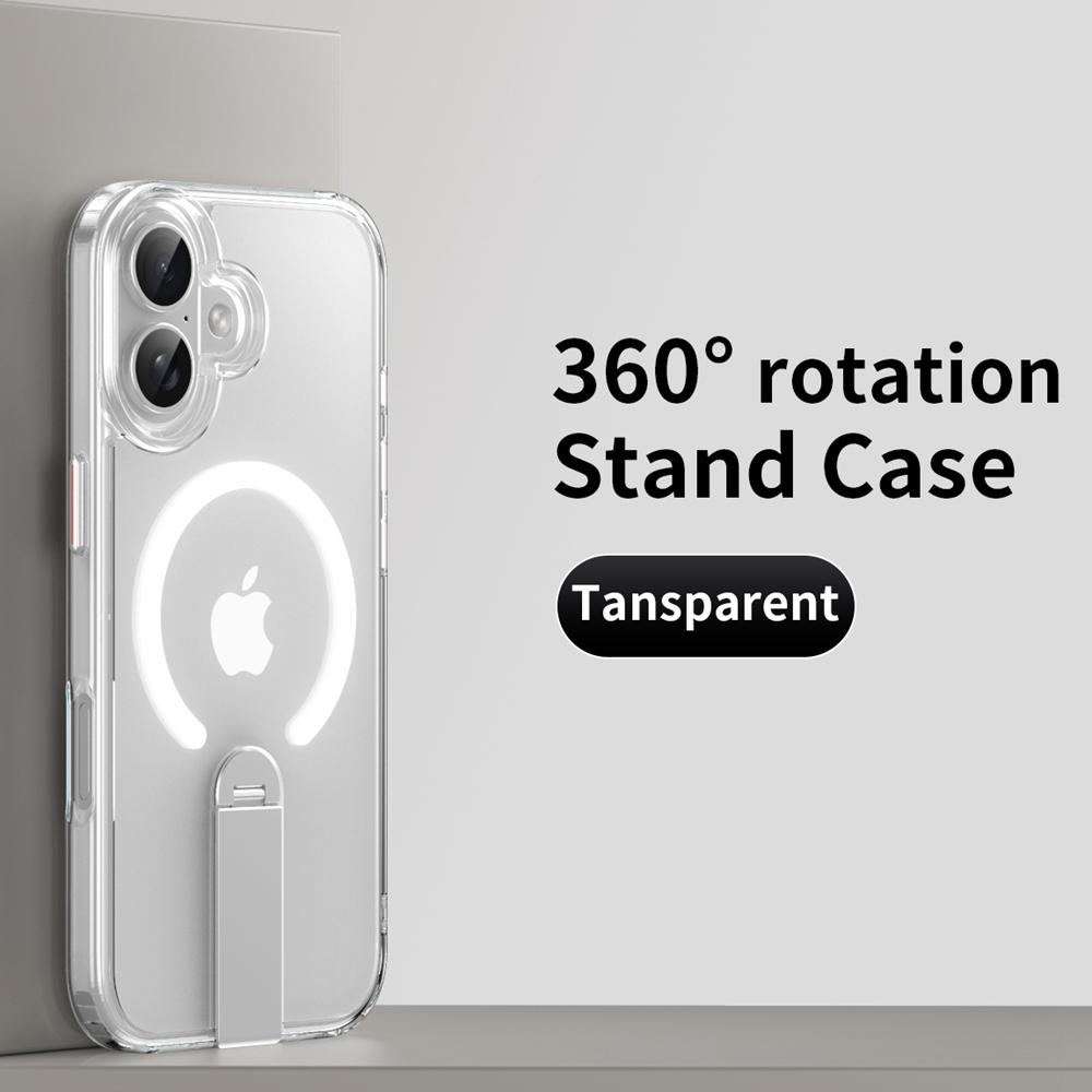 KEYSION 360 Hidden Metal Stand Magnetic Case for Magsafe for iPhone 17 Pro Max Air Transparent Matte Shockproof Phone Back Cover