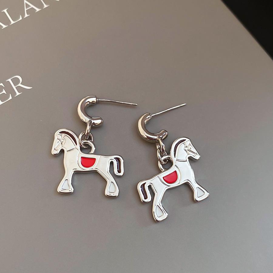 New Chinese Style Simple Natal Year Zircon Pony Earrings Earrings Fashionable and Exquisite Versatile Earrings Women