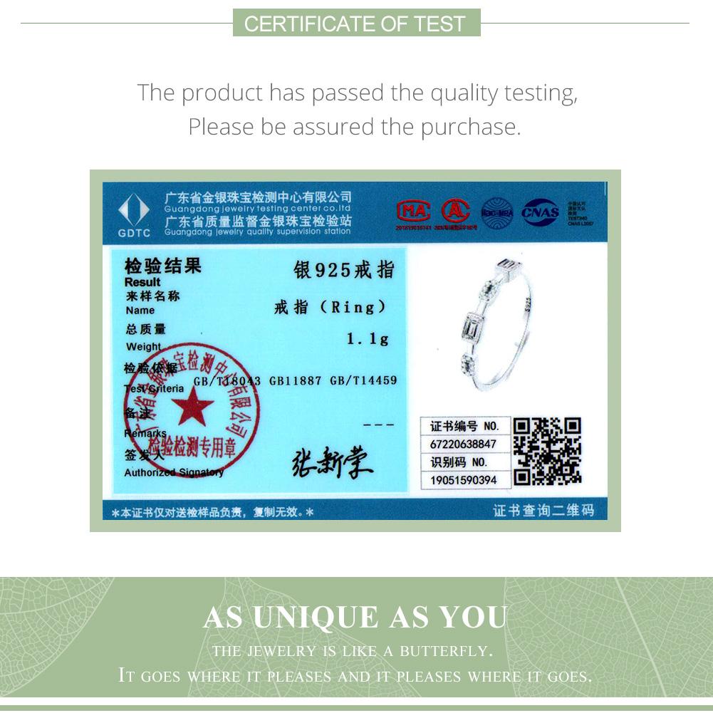 Bamoer 925 Sterling Silver čtvercový prsten s kubickými zirkony pro Womwen Jemné šperky Móda Geometrický prsten Promise Zásnubní dárek