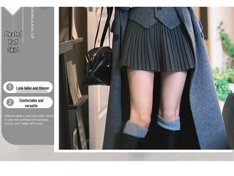 Miu-Style Dark Gray Wool Pleated Women's A-Line Skirt - 2025 New Thickened JK Style for Autumn/Winter