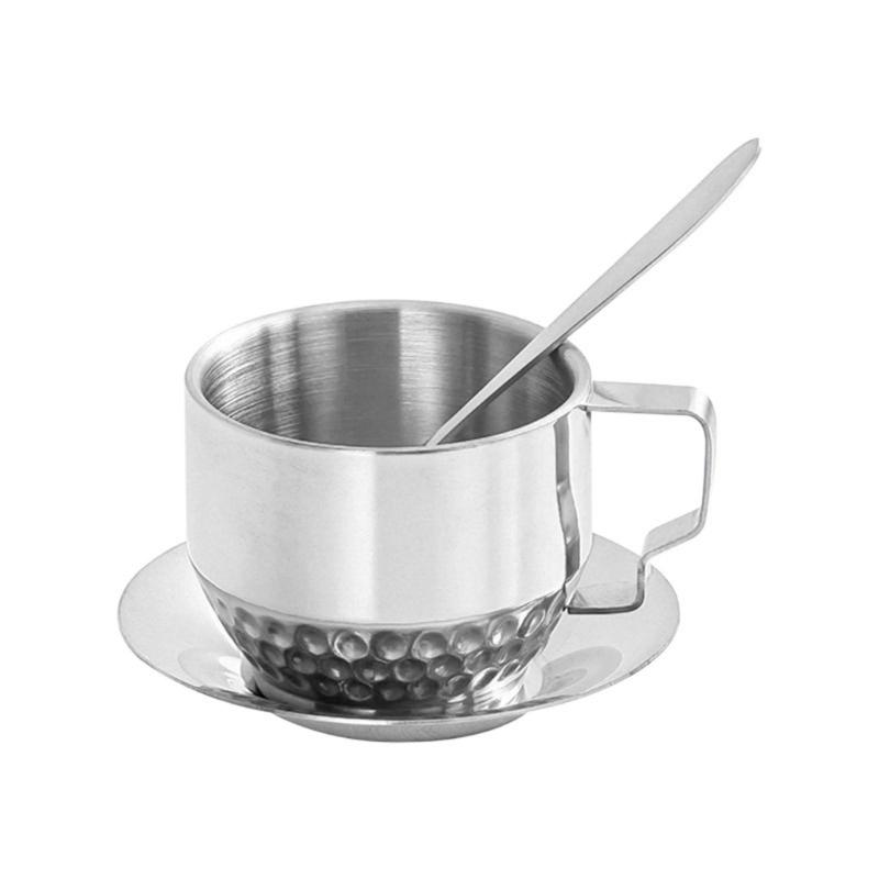 

Double walled Insulated Coffee Cups Set Coffee Lattes Teas Cups with Spoon and Saucer for Lattes Milk Teas Espresso серебряный