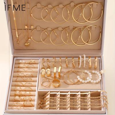 54-Piece Vintage Boho Jewelry Set with Zinc Alloy, Earrings, Heart Pendants & Snake Chain Rings for Daily Wear and Gift  - All Season  (No Box)