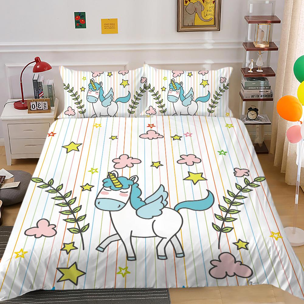 2023 Nový styl Unicorn Printing 3D ložní oblek 100% polyester Ložnice Dekor z mikrovlákna Pohodlný luxusní povlak na přikrývku