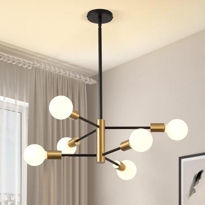 Modern Sputnik Chandelier - 6 Light Chandelier with Height Adjustment(bulb NOT Included), Black and Gold Finish for Kitchen, Bedroom and Foyer