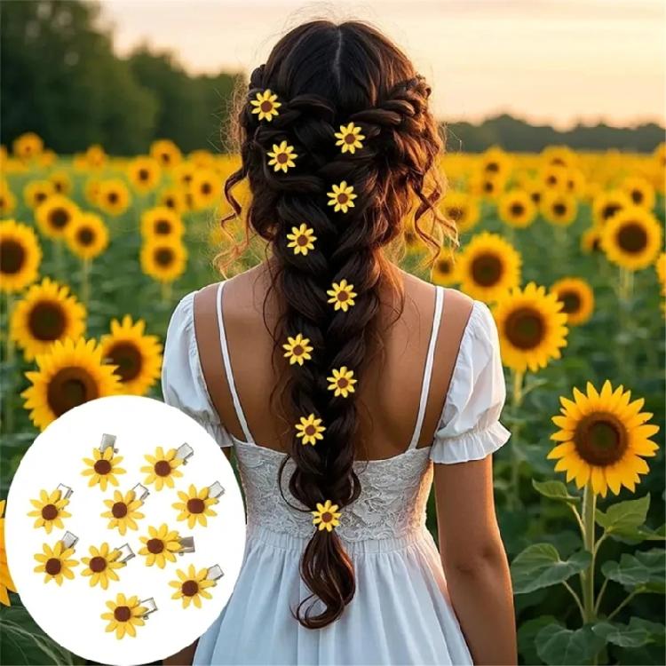 10PCS Sunflower Barrettes Soft Fabric Hair Clip with Secure Grip for Girls Women Everyday Styling Music Festival Needs
