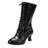 Women Pointed Toe Lace Spike Heels Punk Med Heels Boots Shoes