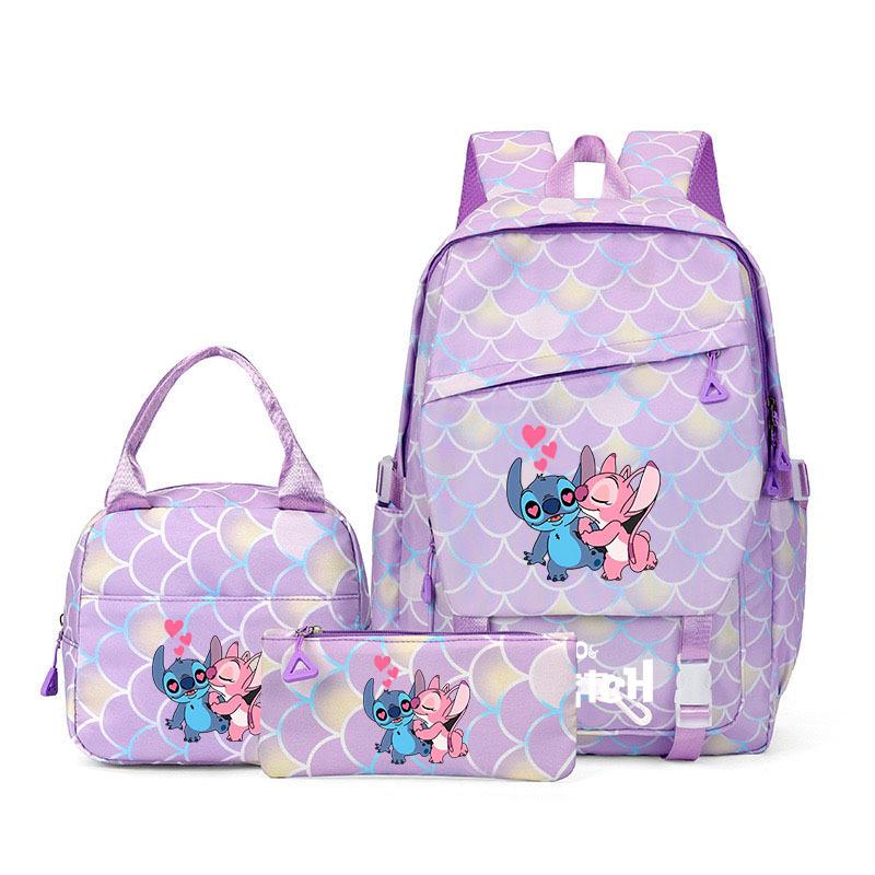 Student Schoolbag Three-Piece Large-Capacity Backpack Lunch Bag Pencil Case Diy