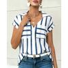 2026 New Women's Fashion Casual Loose V-Neck Striped Pocket Ladies' Shirt