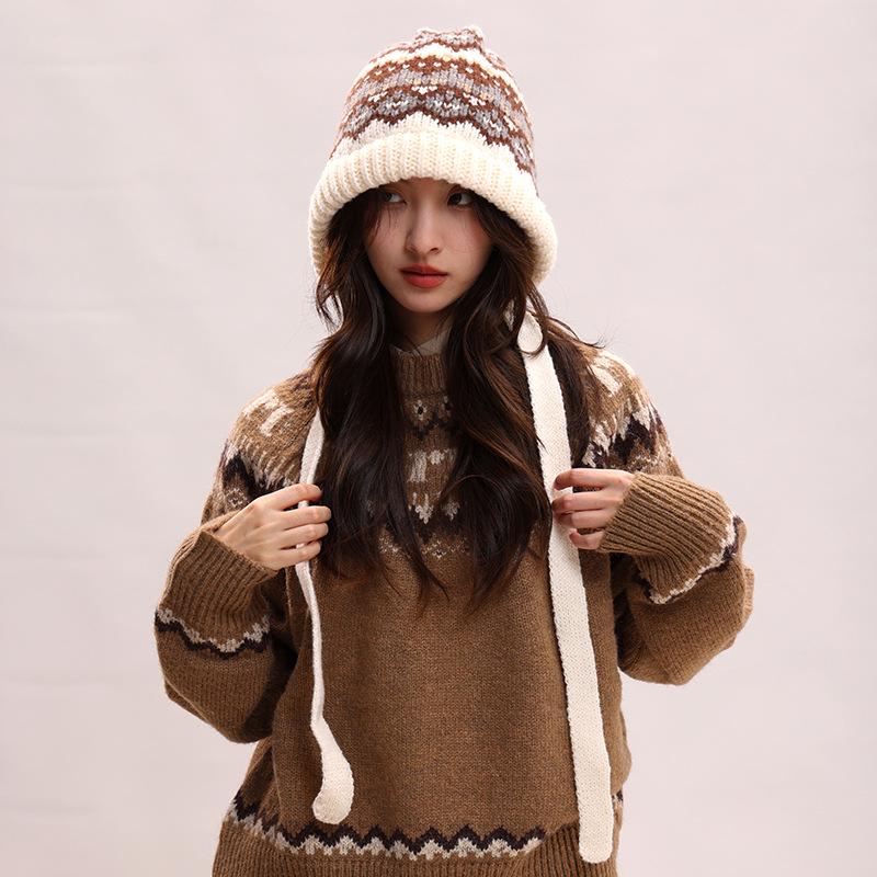 Women's Korean Style Autumn/Winter Jacquard Scarf & Hat Set – Versatile Shawl and Neck Warmer for Couples and Students