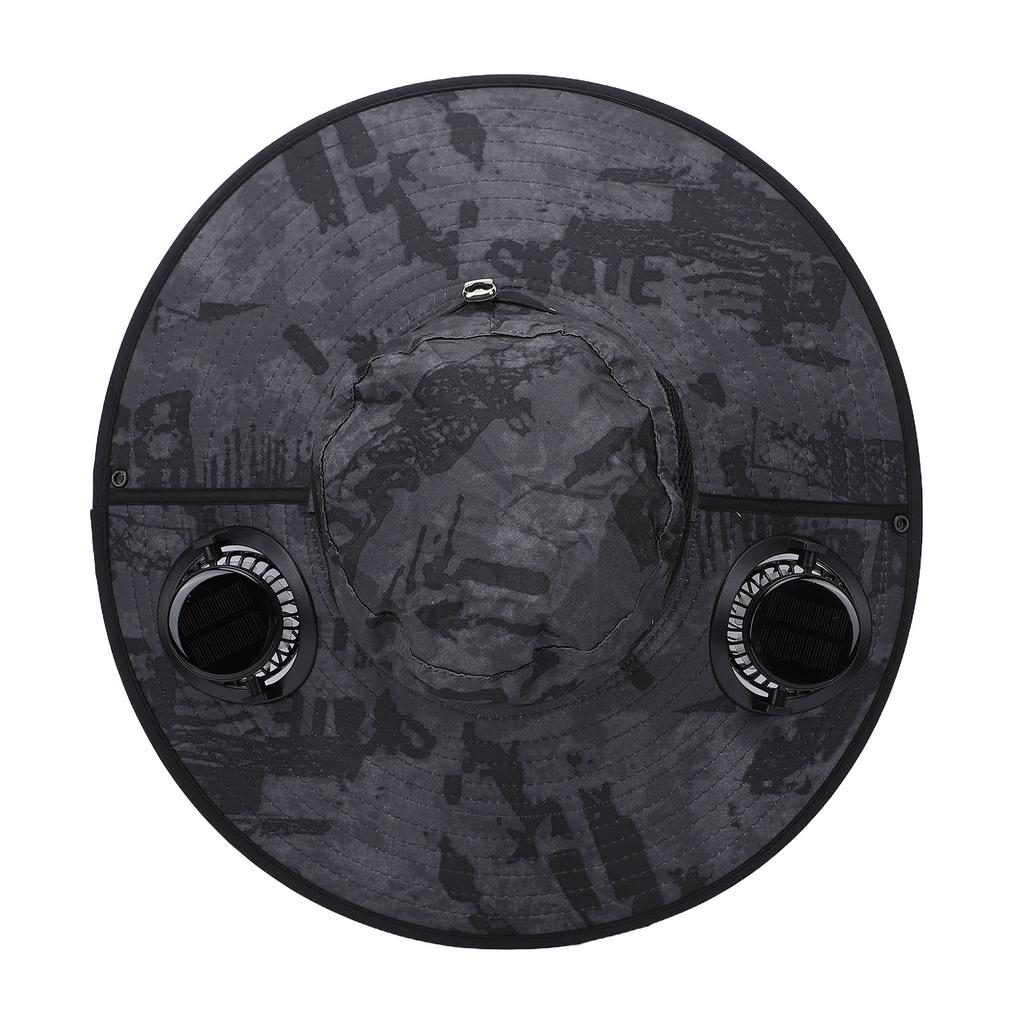 Solar Powered Fan Hat Camo Gray Wide Brim Sun Hat with Solar Fans for Fishing Camping Hiking Beach