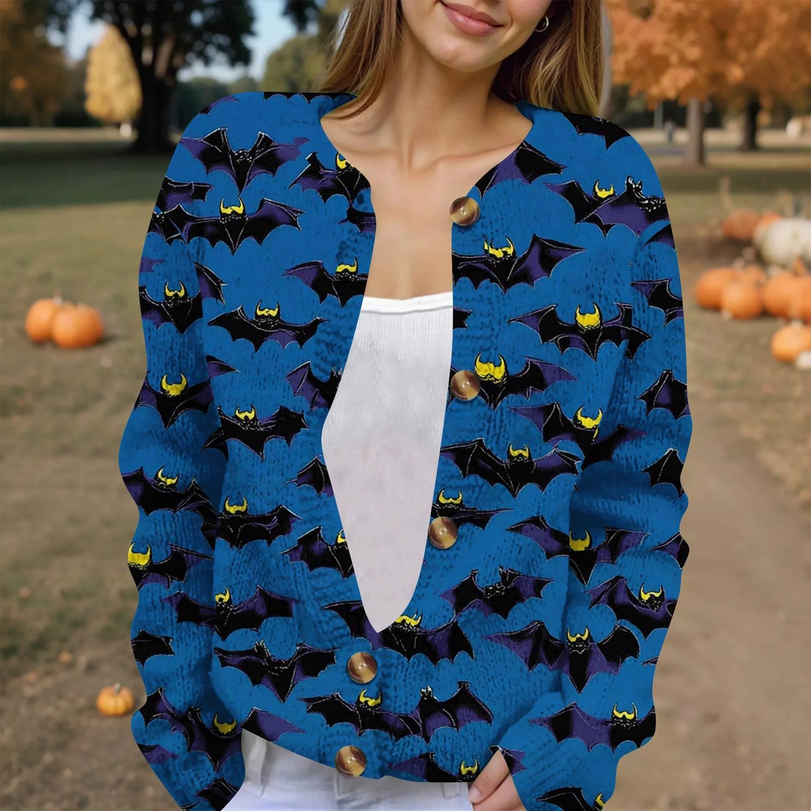 

Женская модная принтованная куртка с длинным рукавом и вязанным кардиганом на пуговицах XXL синий