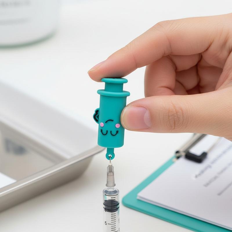 Multifunctional Syringe Shaped Ampoule Bottle Opener with Rubber Cutter Medication Aid Keychain for Elderly Use