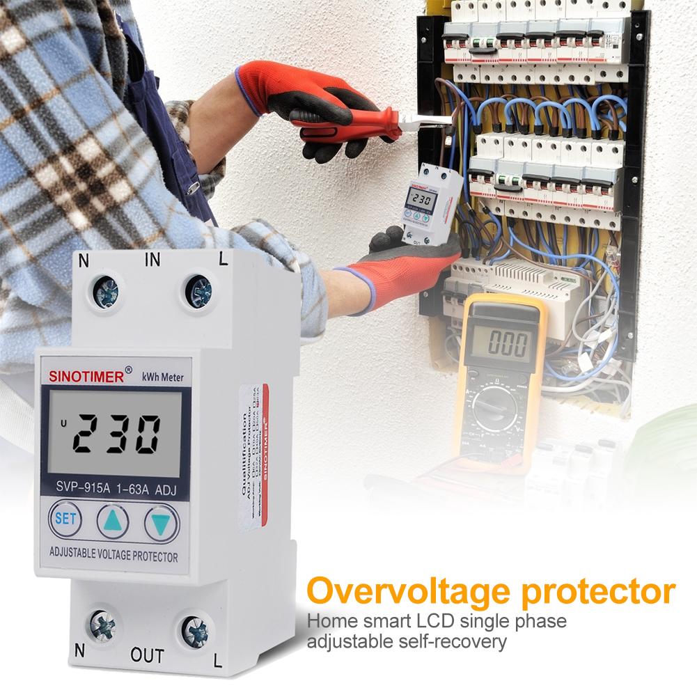 230VAC Over/Under-Voltage Current Protector Single Phase Adjustable Over and Under Voltage Protector for Home Office Appliance