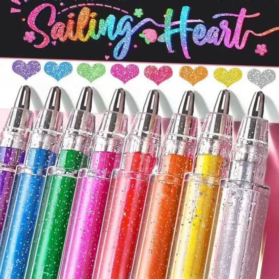 Highlighter Pen Set Transparent Body Multicolored Painting Pen with Glitter Sparkling Effect Smooth Metal Tip Ink Highlighter for Note Marking
