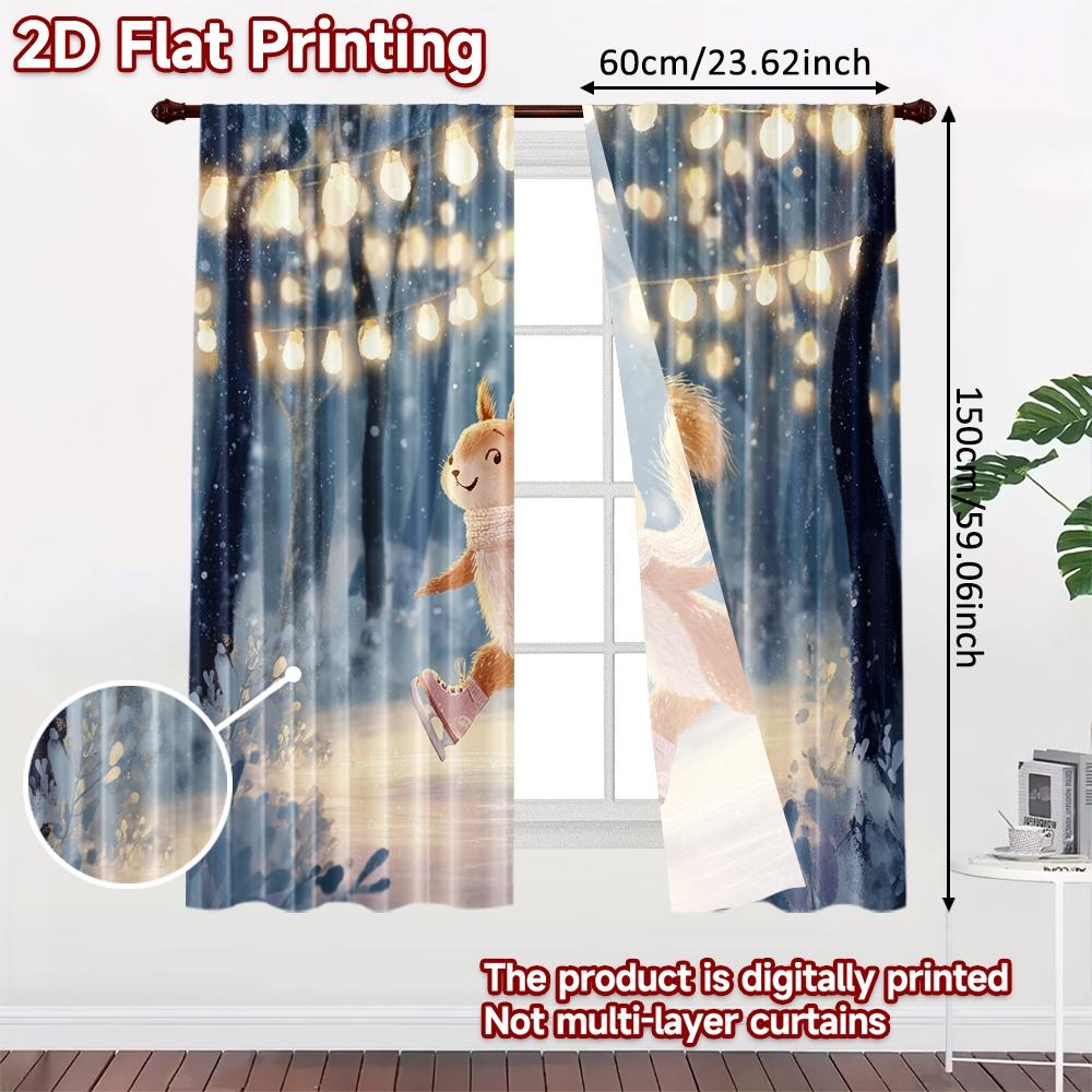 2 st   2D PLATT TRYCK Gardiner (Utan stång) Skridskoåkande Ekorre Populära Gardiner&Draperier Festival Mångsidig Hållbar Polyester