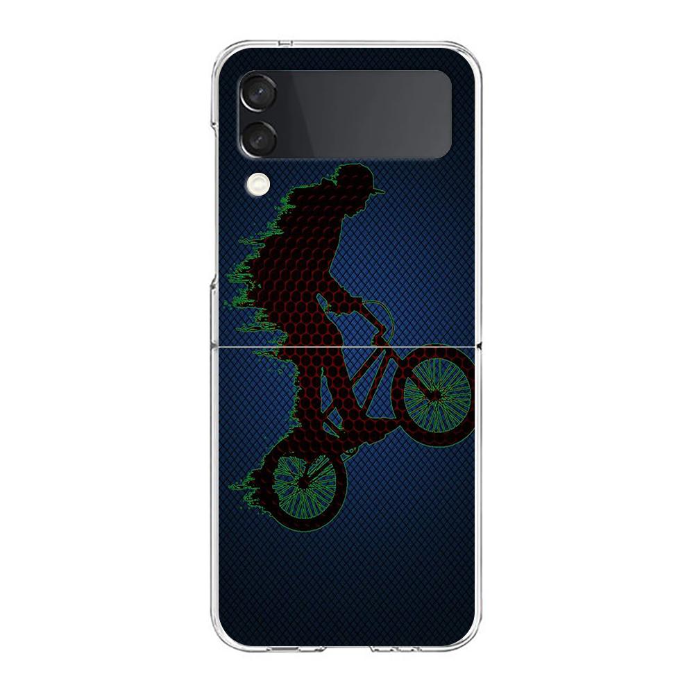 Mountain Bikes Cycling Clear Phone Case For Samsung Galaxy Z Flip 4 Case Thin High Hard PC Shell On For Galaxy Z Flip 3 5G Cover