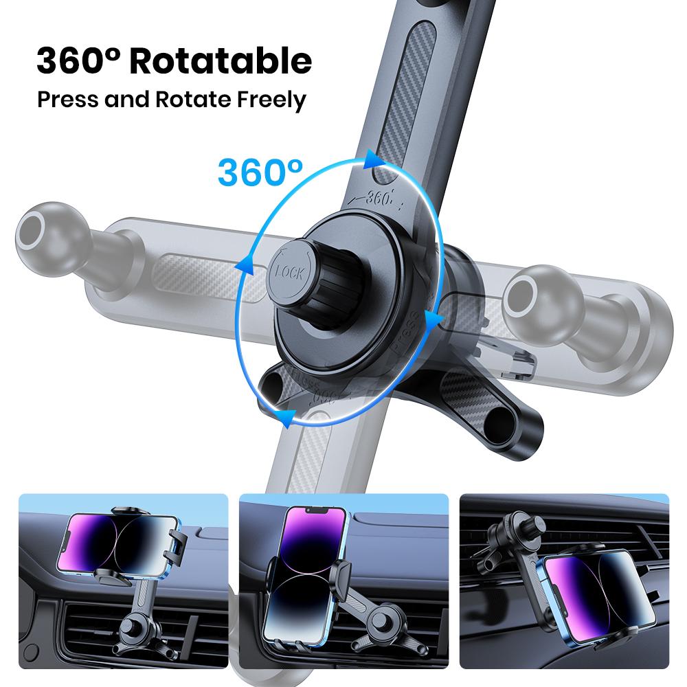 TOPK Car Phone Holder Air Vent Mount [360° Metal Hook] Universal Extension Car Mount For iPhone 15 14 Samsung Xiaomi Car Stand