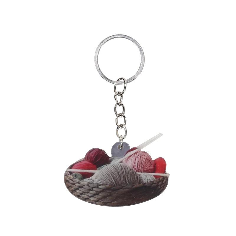 2D Flat Acrylic Playful Keychain Perfect Gift Simple Key Ring Car Home Keys Knitted Yarn Ball Pattern Novelty Key Holder