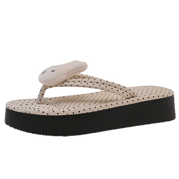 Cute Cartoon Flip-flops Women's 2025 Summer New Outer Wear Thick Bottom Heightening Beach Seaside Sandals Flip-flops