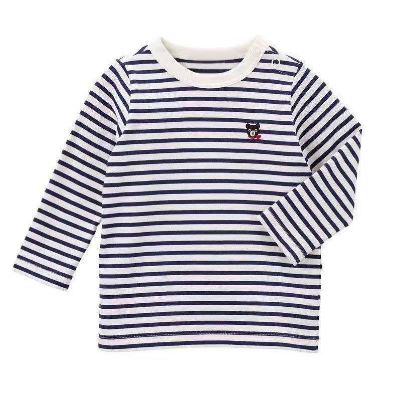 Mk Boys and Girls Long Sleeve T-shirt Summer and Autumn Clothes 2023 New Arrival Kids Cotton Base Shirt Stripes Casual Tops Children's Clothing