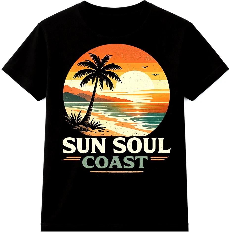 Beach Sunset Palm Tree T Shirt Tropical Summer Sun Soul Coast Graphic Tee XXXL