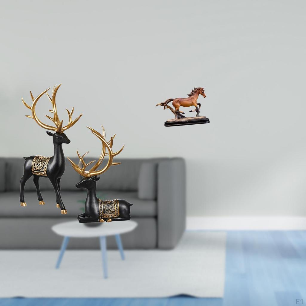Reindeer Elk Resin Statue And Horse Sculpture Figurine Artwork Collectible Art Ornament for Cabinet