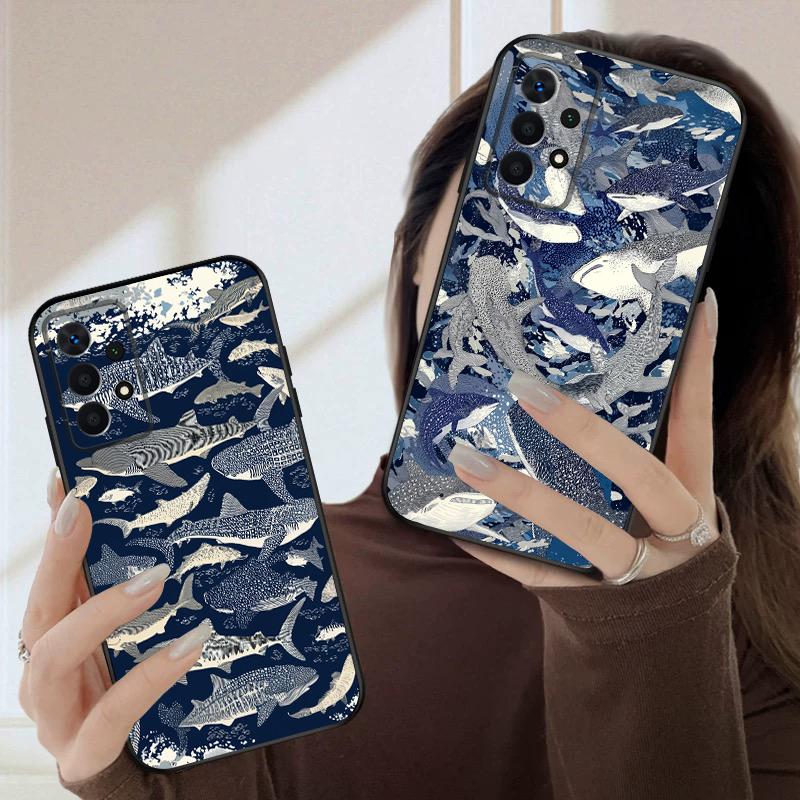 Cartoon Blue Shark For Samsung A03 Core A 04 05 06 12 14 15 16 22 23 Galaxy A25 26 4G 34 35 52 53 56 71 73 90 5G soft phone case
