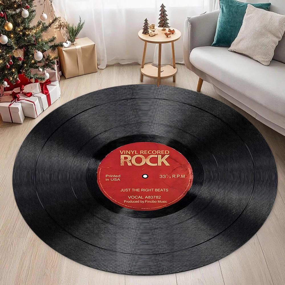 Vintage Vinyl Record Pattern Round Carpet Mat Rug Soft Non Slip Floor Mat for Living Room Bedroom Home Decoration Bedroom Rugs