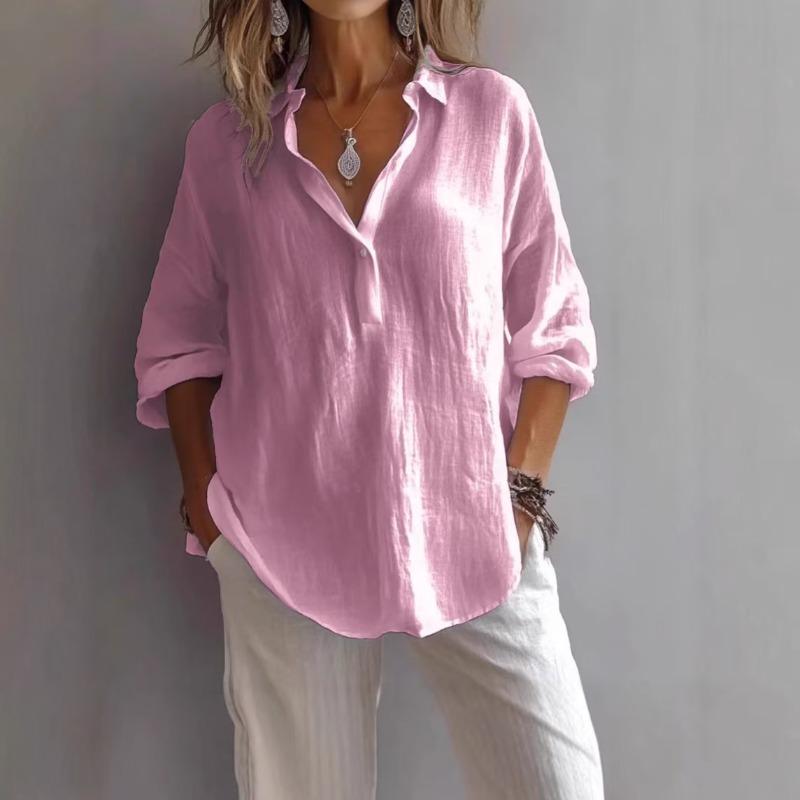 Women's Spring Summer Plus Size Blouse, Solid Color V-Neck Long Sleeve Loose Casual Shirt Top