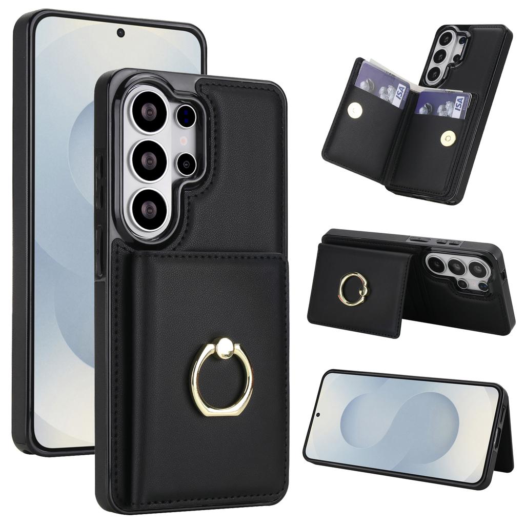 Ring Holder Vertical Card Solt Wallet Leather Case For Samsung S26 Ultra S25 Plus S24 S23 A16 A26 A36 Skin Feeling Stand Cover