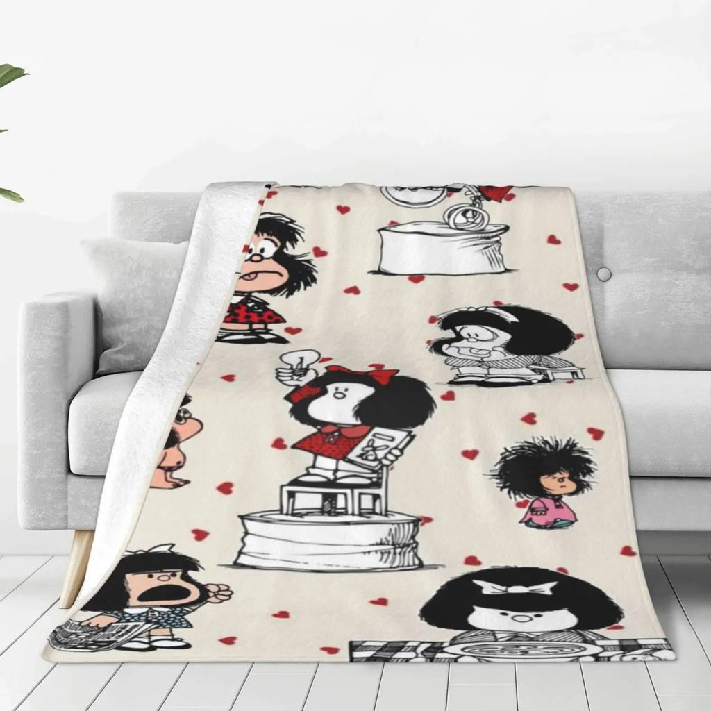 Cartoon Cute Mafalda Soft Flannel Blanket for Sofa,Luxury Bedding Knee Nap,Lovely Girl Lightweight Throw Blanket For Living Room