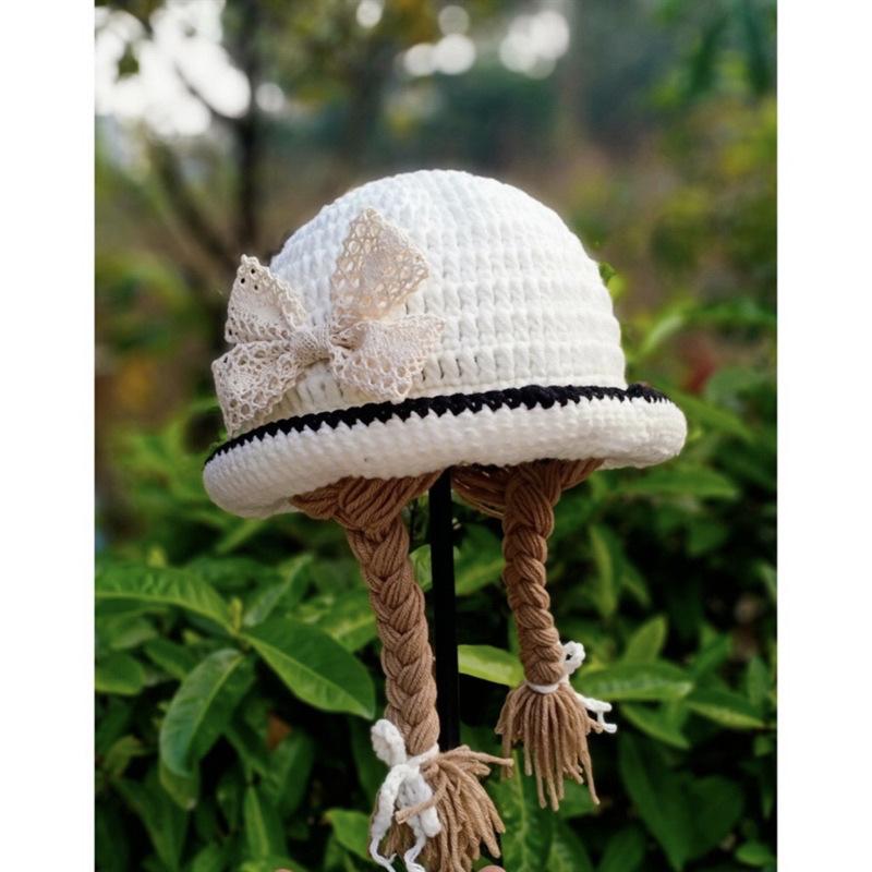 New hand knitted funny woolen hat long horn lace clown pullover hat
