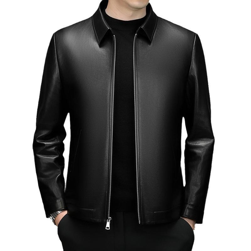 Autumn new leather leather jacket men's lapel suede jacket locomotive men's business jacket solid color leather jacket