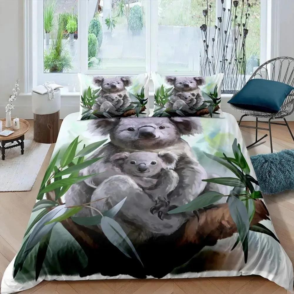 Koala Bettbezug Set Kinder Niedlicher Tierdruck Bettwäsche Set, Jungen Mädchen Regenbogen Schmetterling Bettdeckenbezug Floral Blumen Bettset