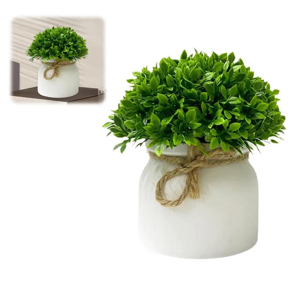 Artificial Plants in Hemisphere Pot Mini Potted Green Plants for Home Desk Decoration Indoor Outdoor Decor B2U3