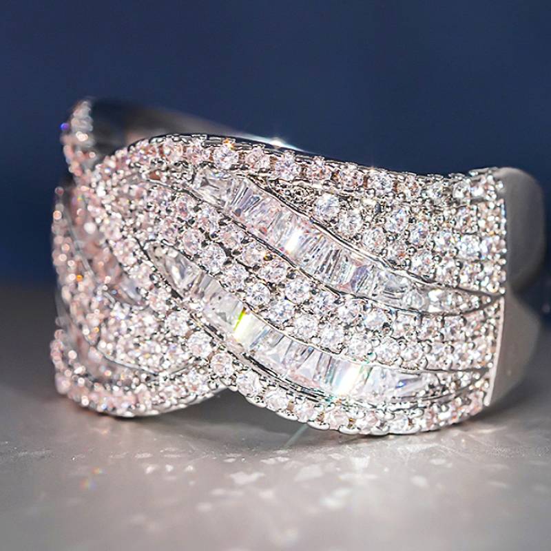 

Huitan Bowknot Design Women Ring Full Bright Cubic Zirconia Luxury Party Wedding Female Accessories Silver Color Trendy Jewelry 10