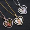 European Double-Sided Heart Photo Necklace with Rotatable Zirconia-Inlaid Frame