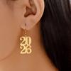 Couleur Or 2026 Boucle d'Oreille Pendant Minimaliste Mode Nouvel An Numéro Boucle d'Oreille Cadeau