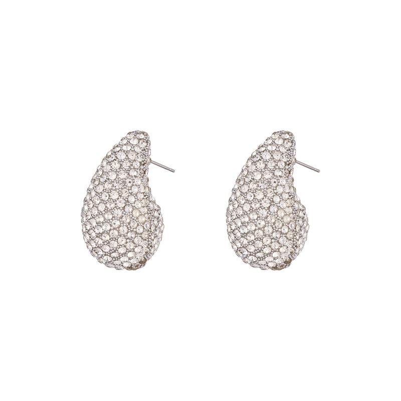 Temperament Rhinestone Stud Earrings Women'S Fashion Retro Super Flash Semi-Round Water Drop Earrings High-End Full Diamond Light Luxury Earrings