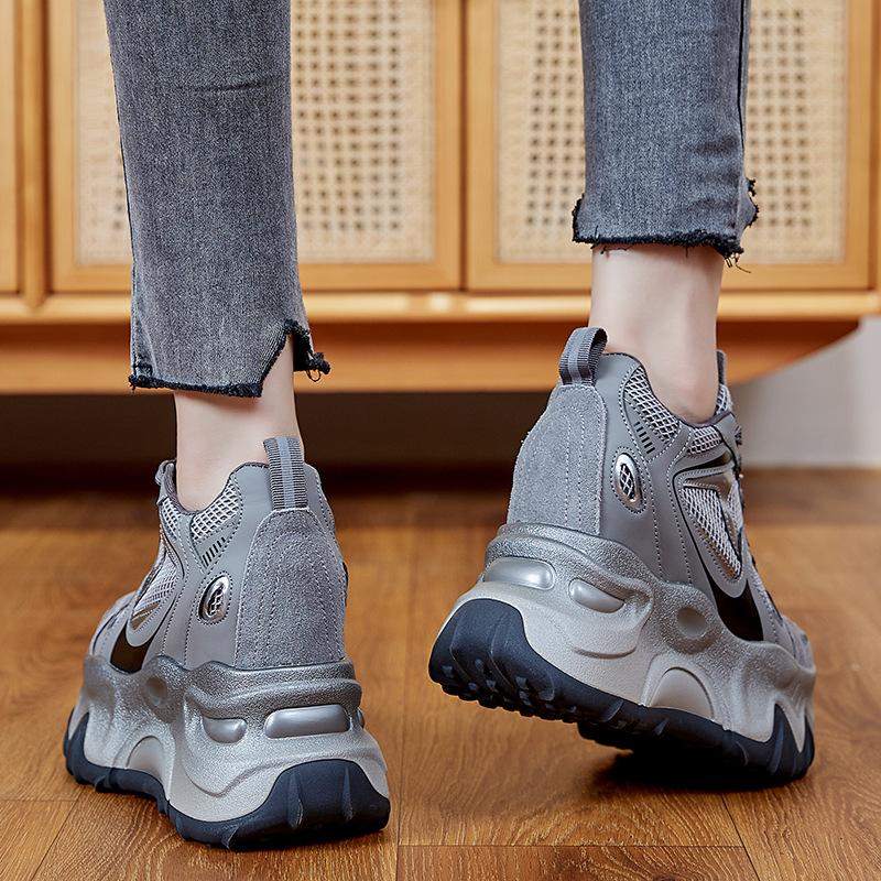 Inner height increase new breathable dad shoes platform mesh small sports and leisure shoes F