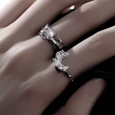 Vintage Style Couple Rings Moon and Sun Design Unique Artistic Band Adjustable Size for Men and Women