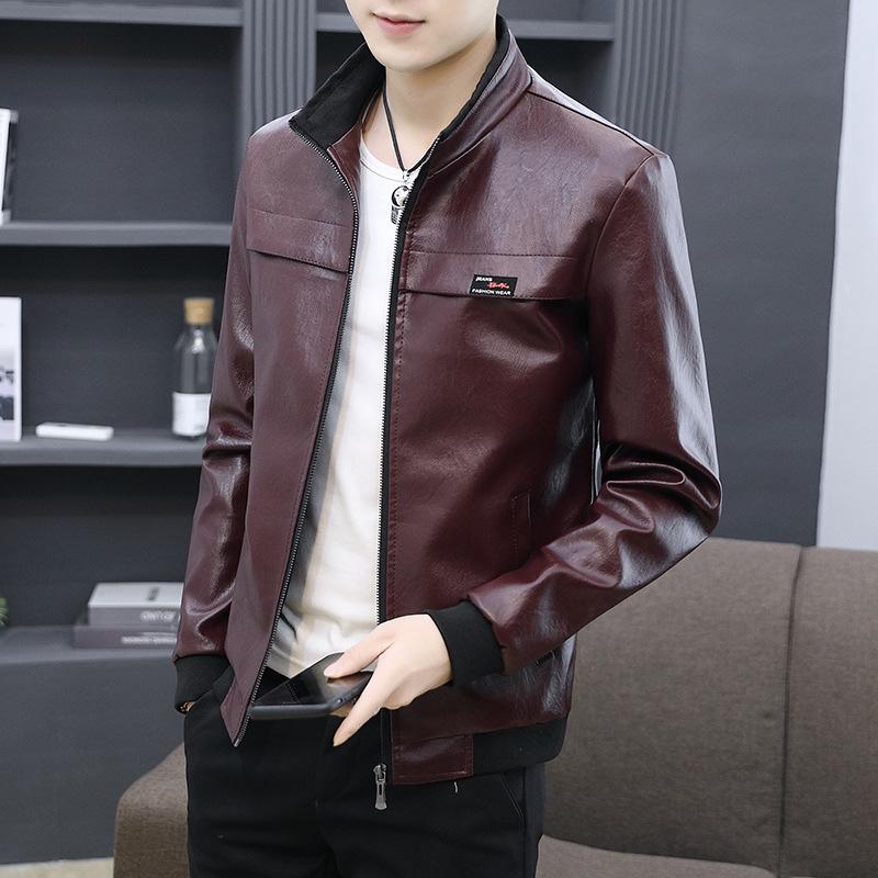 Lederjacke Herren Herbst neu Slim Fit Koreanischer Stil gutaussehend und modisch grün Motorradlederjacke modische Herrenjacke