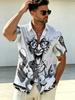 Men's Cartoon Print Beach Shirt, Summer Seaside Casual Short-Sleeve Floral Shirt, Lightweight Breathable Trendy Top, PLUS SIZE
