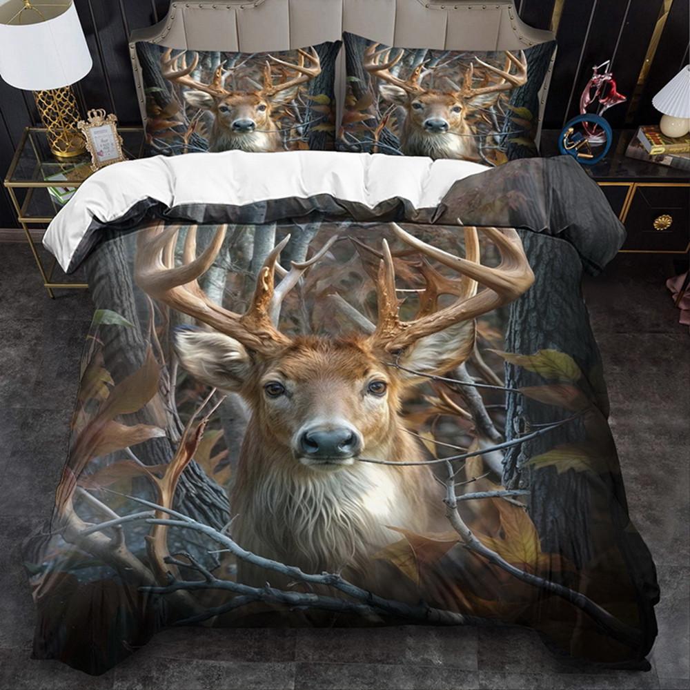 Schattig Dieren Hert Print Dekbedovertrek Set Meerdere Maten Dekbedhoes Queen Size Slaapkamer Beddengoed Decoratie Machine Wasbaar Volwassen Jongen Meisje Slaapkamer 90Cmx190Cm