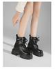 Women's British Style Lace-Up Ankle Boots - Genuine Leather, Thick Sole, Heightening, Autumn/Winter 2025
