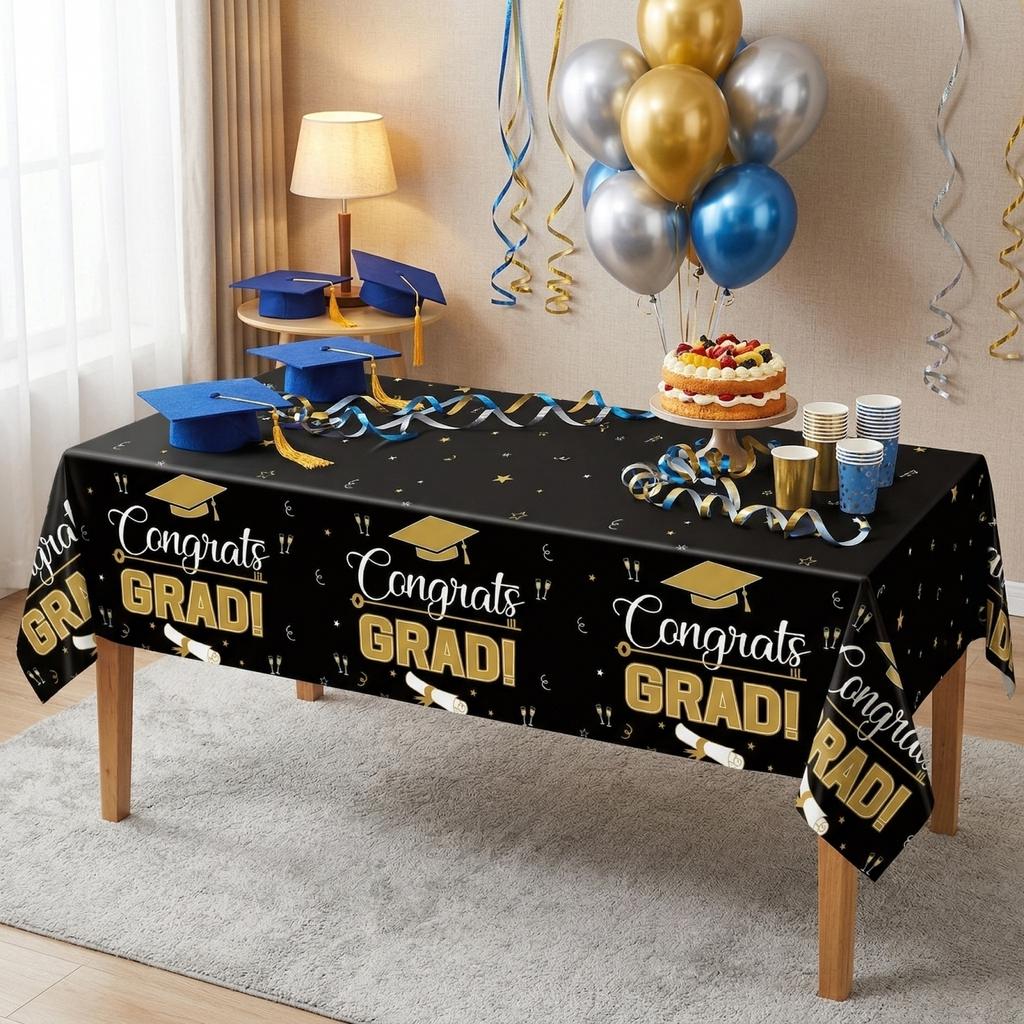 Black And Gold Tablecloth Graduation-themed Party Supplies