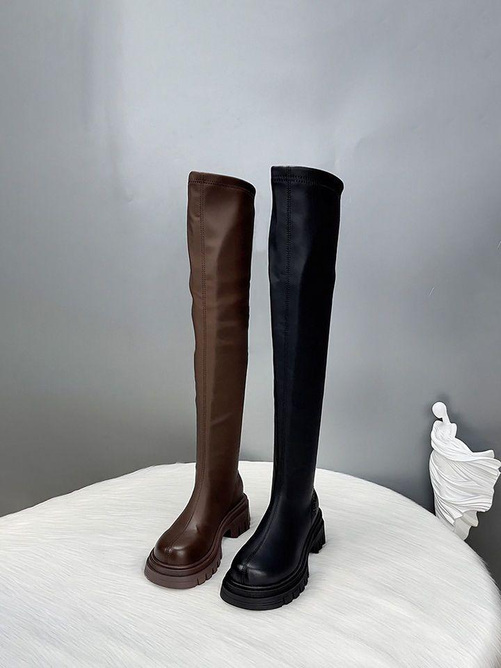 Long boots for women 2026 new autumn and winter season Meilad style slimming and elastic knee high thick soled knight boots