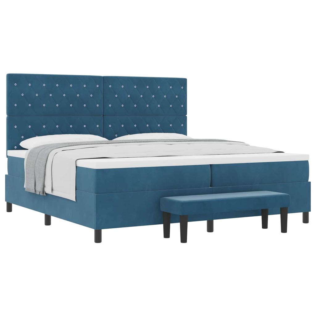 Box Spring Bed with Mattress Dark Blue 200 X 200 Cm Velvet