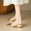 Mode NEU Sommer Damen Sandalen Zehenbedeckt Slingback Schuh Spaltleder Schuhe für Damen Spitzschuh Niedriger Absatz Schuhe Metall Schnalle Pantoletten