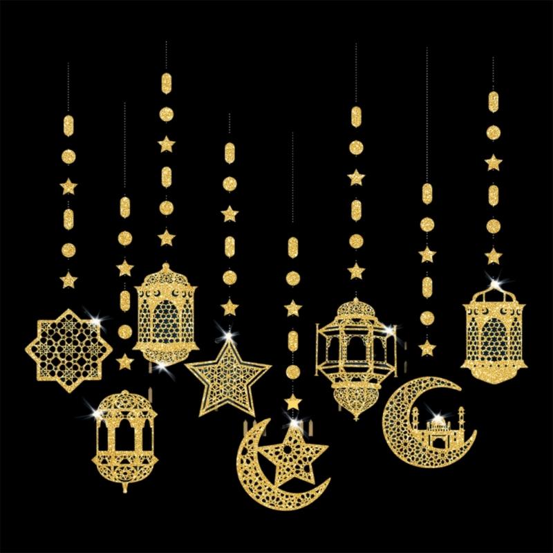 8Pieces Eid Holiday Hanging Decoration Ornaments Pendants for Home and Office Card Paper Hanging Pendant